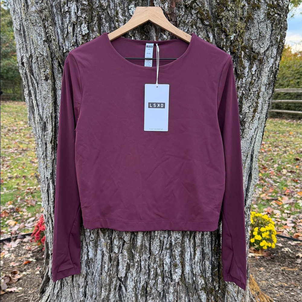 LSKD Staple Long Sleeve Cropped Tee - Cherry Lacquer